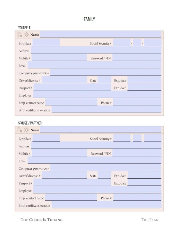 Page view of the Family section PDF page