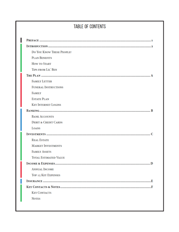 Page view of the Table of Contents