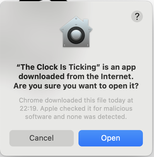 Screenshot of pop-up message from MacOs confirming download