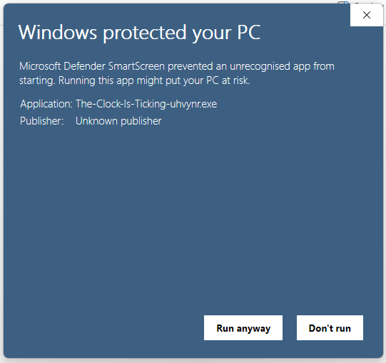 Screenshot of Microsoft message about protecting your PC