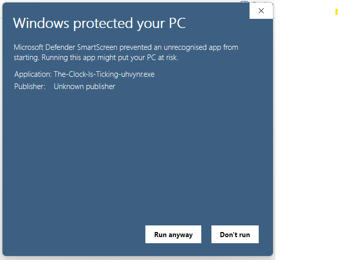 Screenshot of Microsoft message about protecting your PC