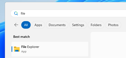 searching for the File Explorer using the Start Menu search box on Windows